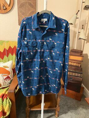 Men’s Sz. XL Ocean Coast Adjustable Long Sleeve Button Down Shirt Moose & Bears